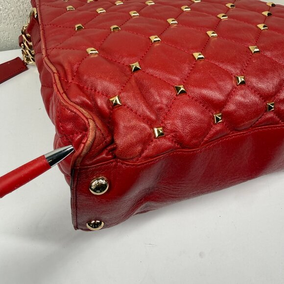 Michael Kors Hamilton Large Studded North South Tote Red Leather Gold Hardware - Picture 10 of 13